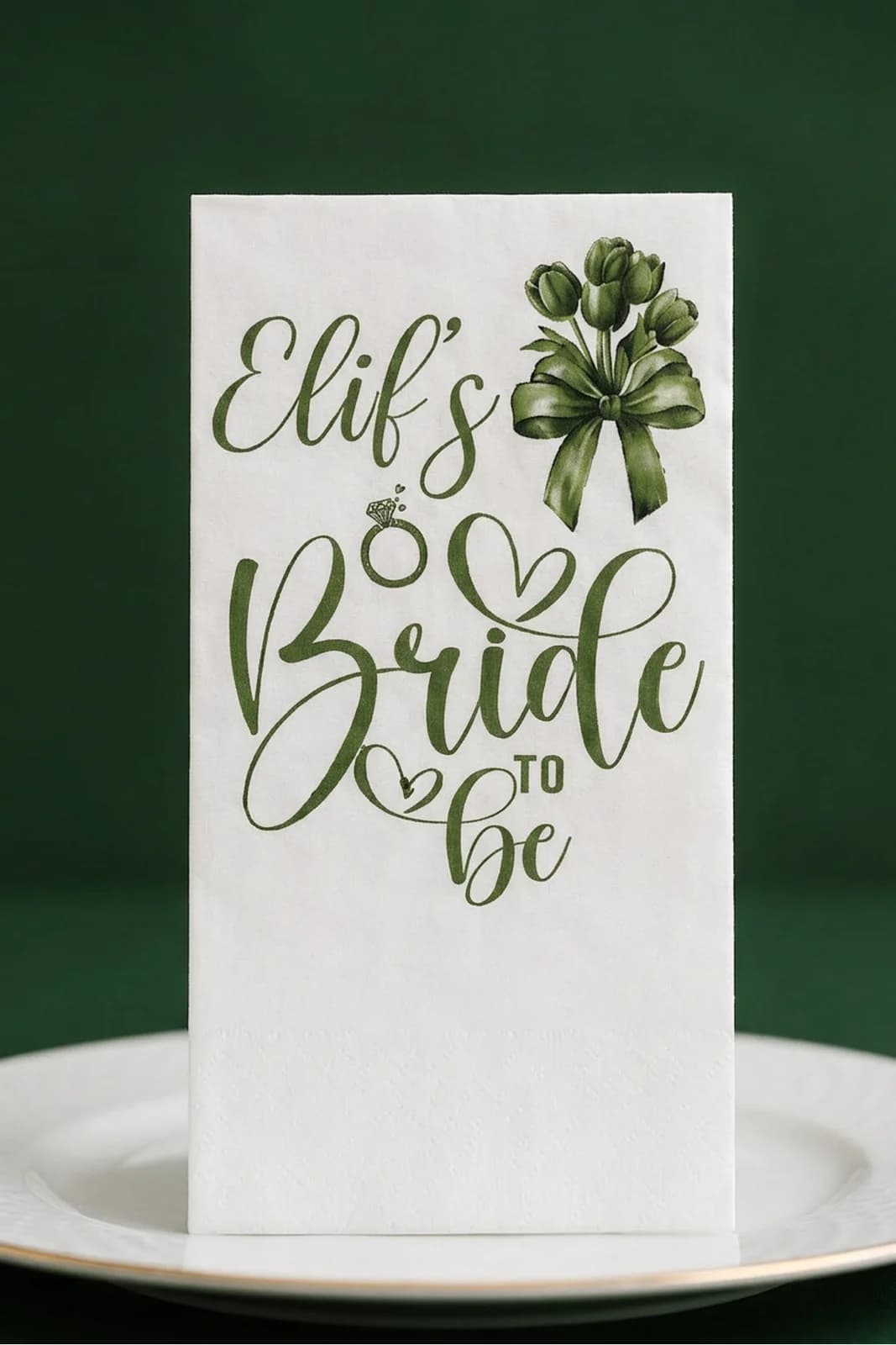 Bride To Be Yeşil İsme Özel Baskılı Peçete – 15’li