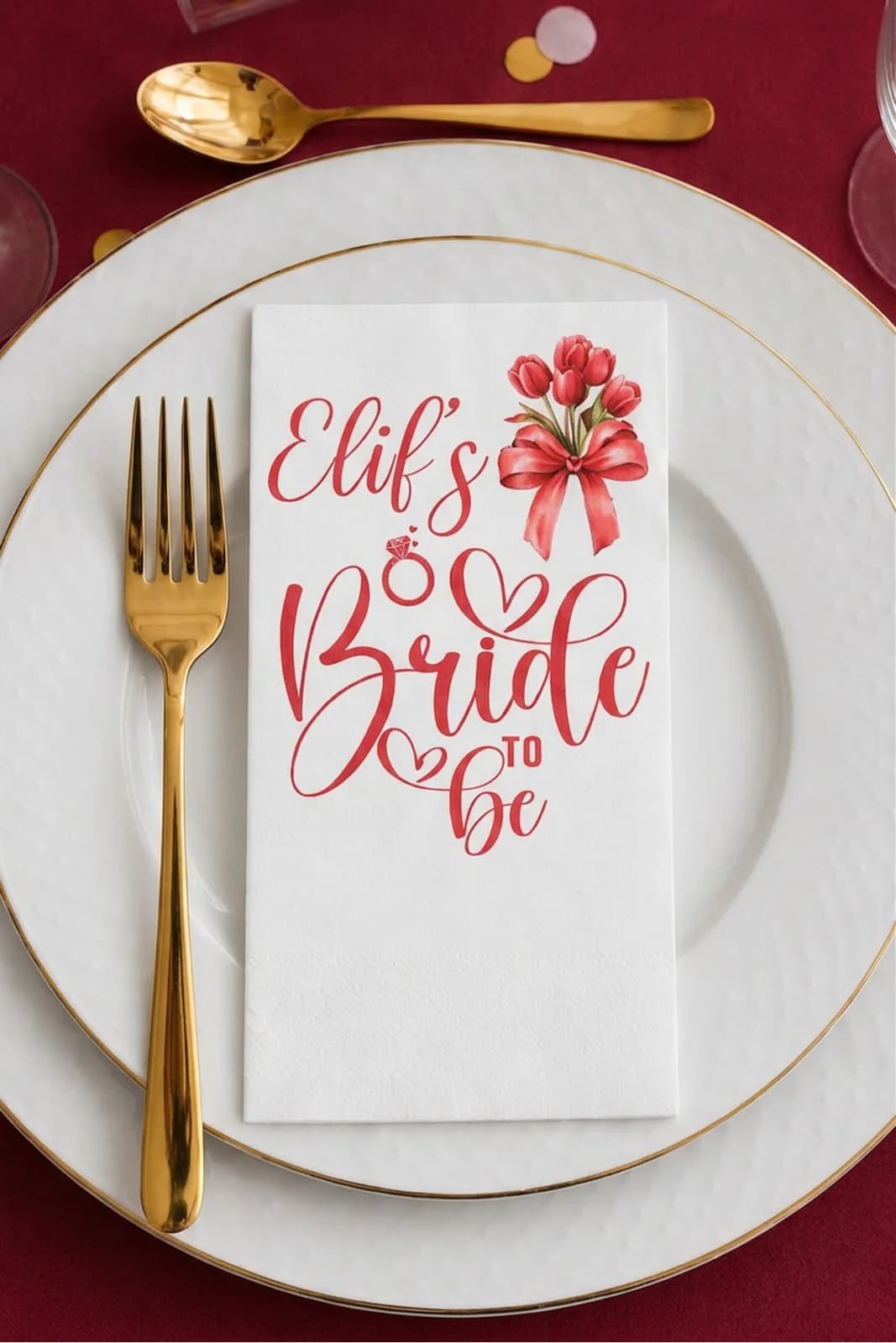 Bride To Be Kırmızı İsme Özel Baskılı Peçete – 15’li