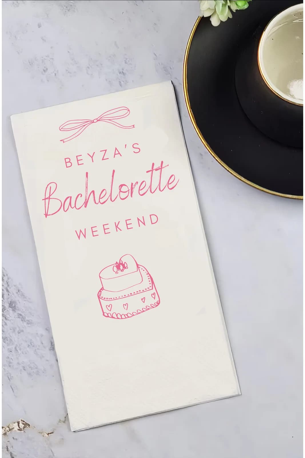 Bride To Be Pembe Pasta Motifli İsme Özel Baskılı Peçete – 15’li