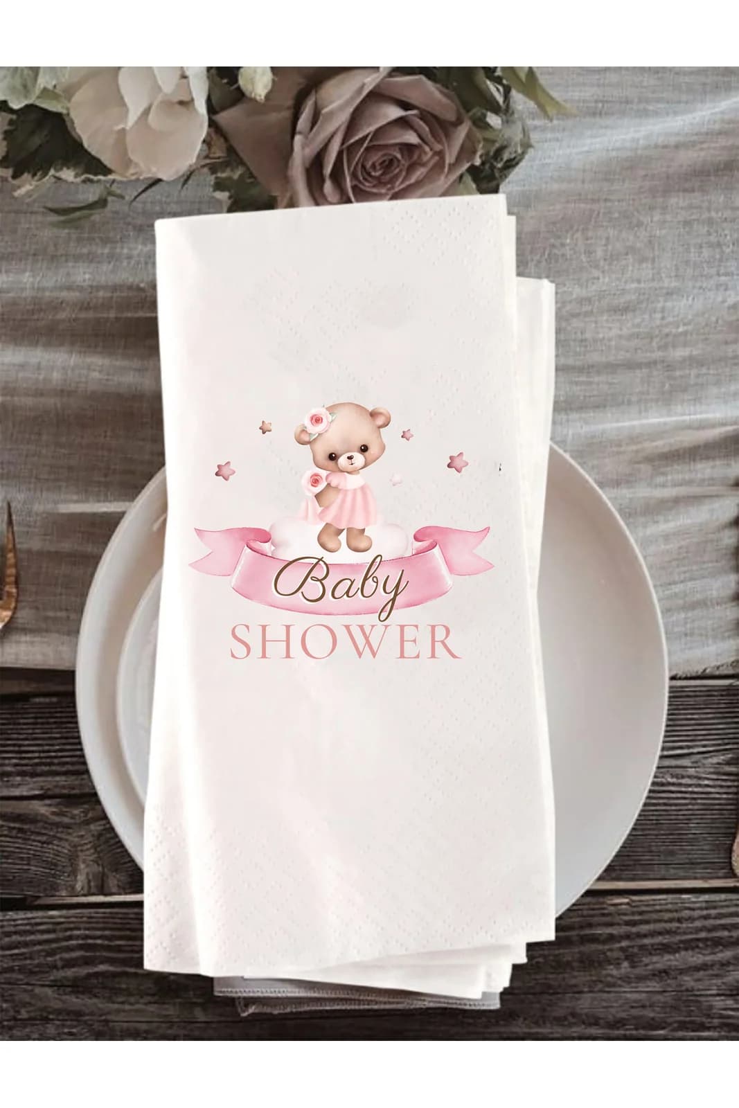 Baby Shower Kutlama İsme Özel Baskılı Peçete 15'li - 33x33cm