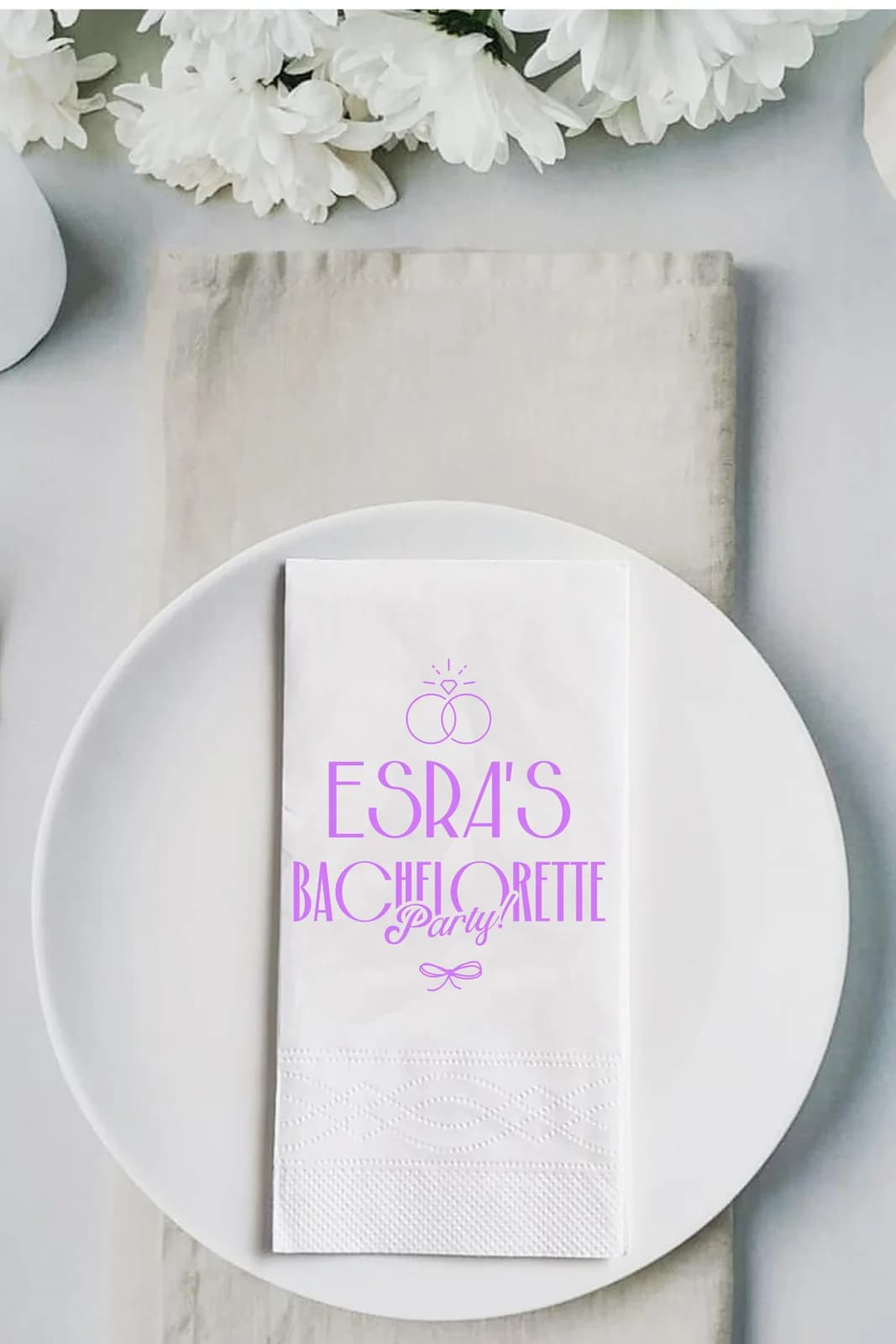 Bride To Be Mor Yüzük Motifli İsme Özel Baskılı Peçete – 15’li