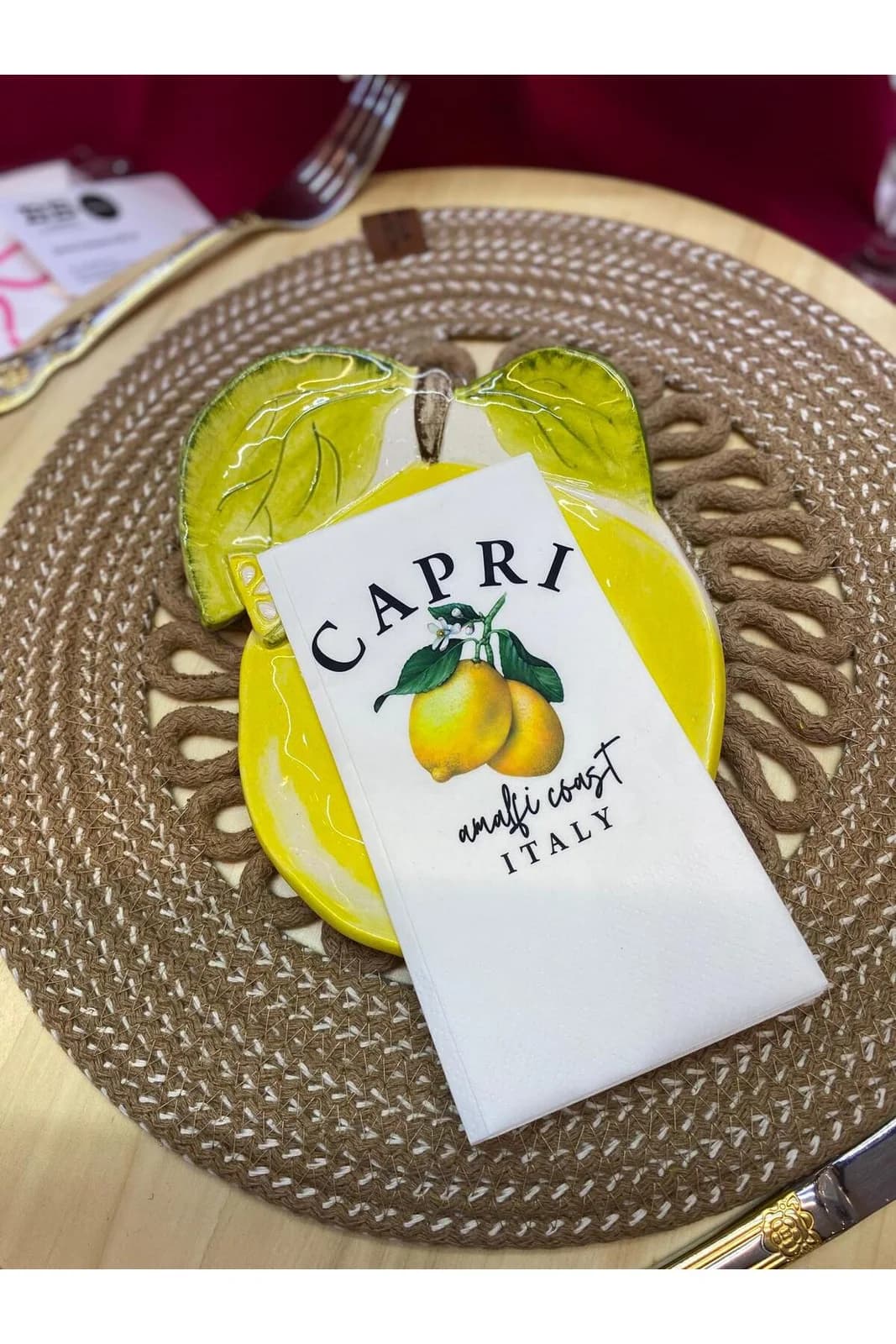 Capri Limon Desenli Baskılı Misafir Sunum Peçete 15'li - 33x33cm