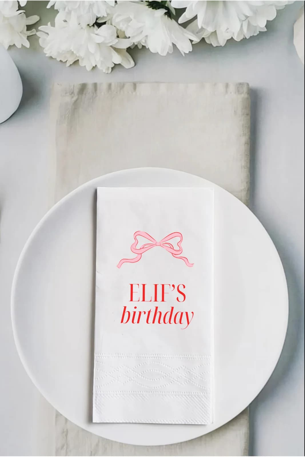 Kurdeleli Doğum Günü Birthday İsme Özel Baskılı Peçete 15'li - 33x33cm