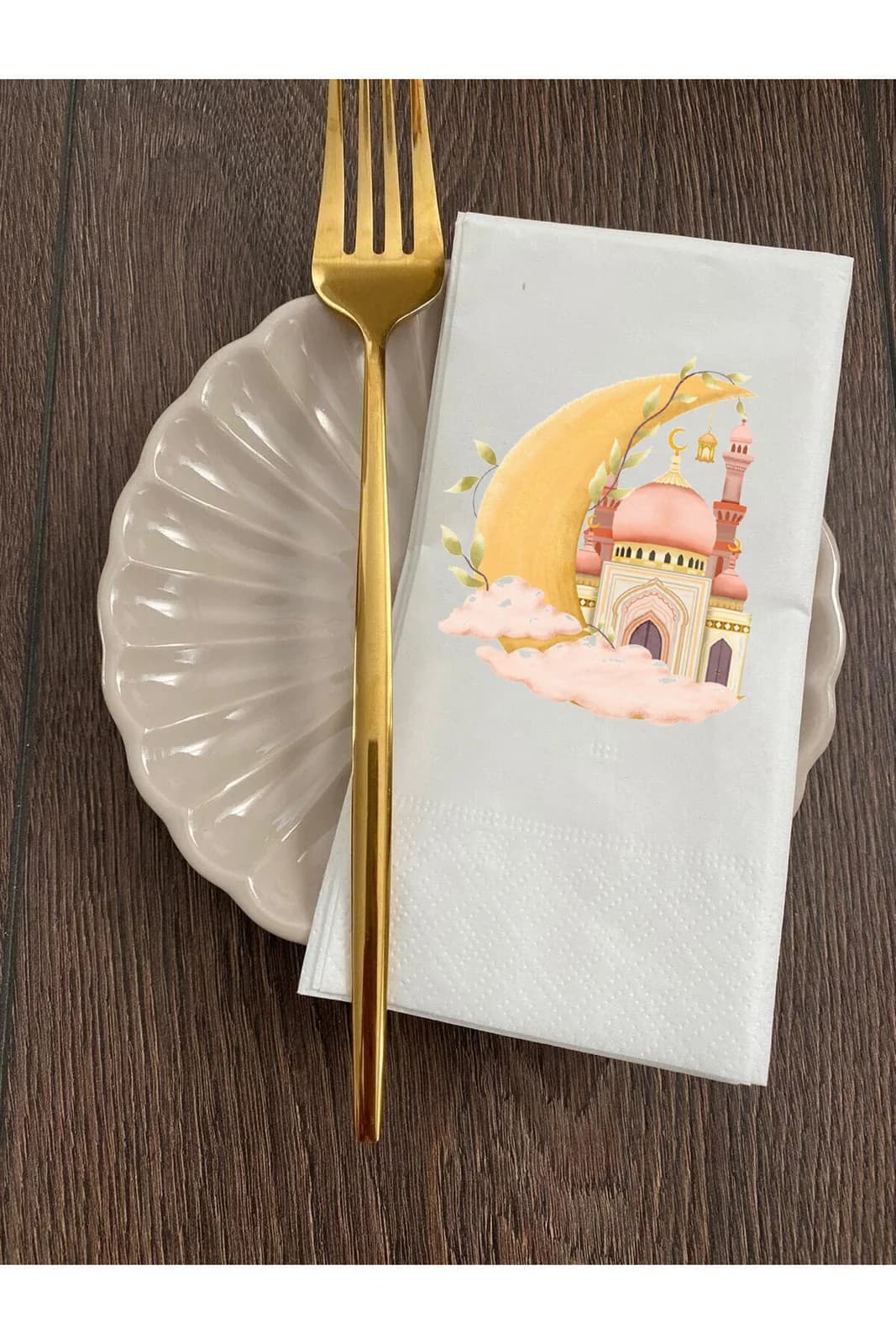 Pembe Rüya Cami ve Hilal Temalı Peçete 15'li - 33x33cm