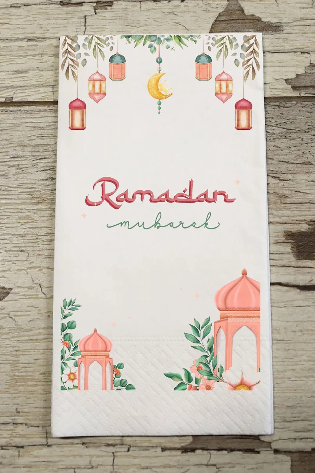 Ramadan Mubarak Baskılı Kandil ve Hilal Süslemeli Tasarım Peçete 15'li - 33x33cm