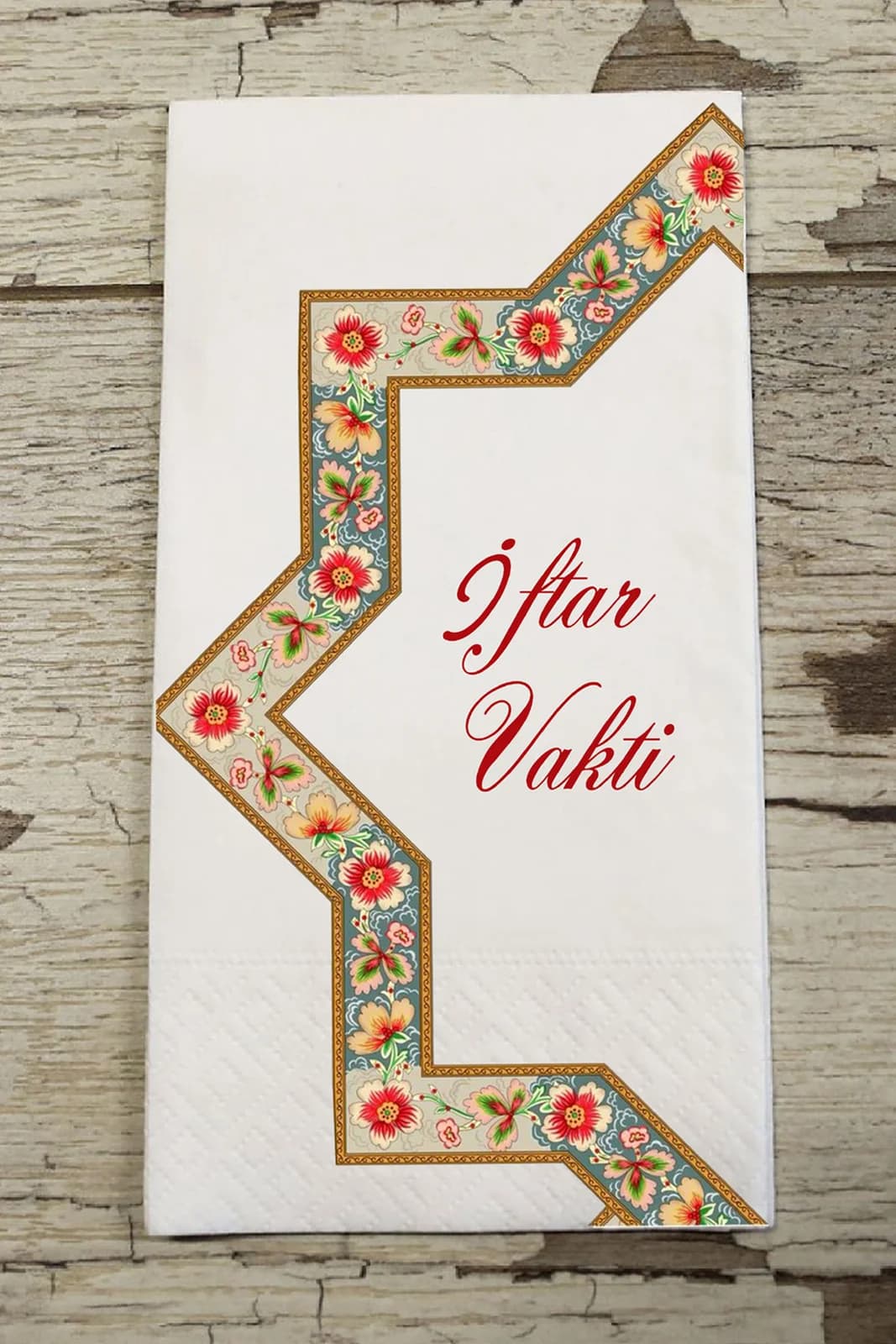 "İftar Vakti" Yazılı Baskılı Selçuklu Yıldızı ve Çiçek Motifli Peçete 15'li - 33x33cm