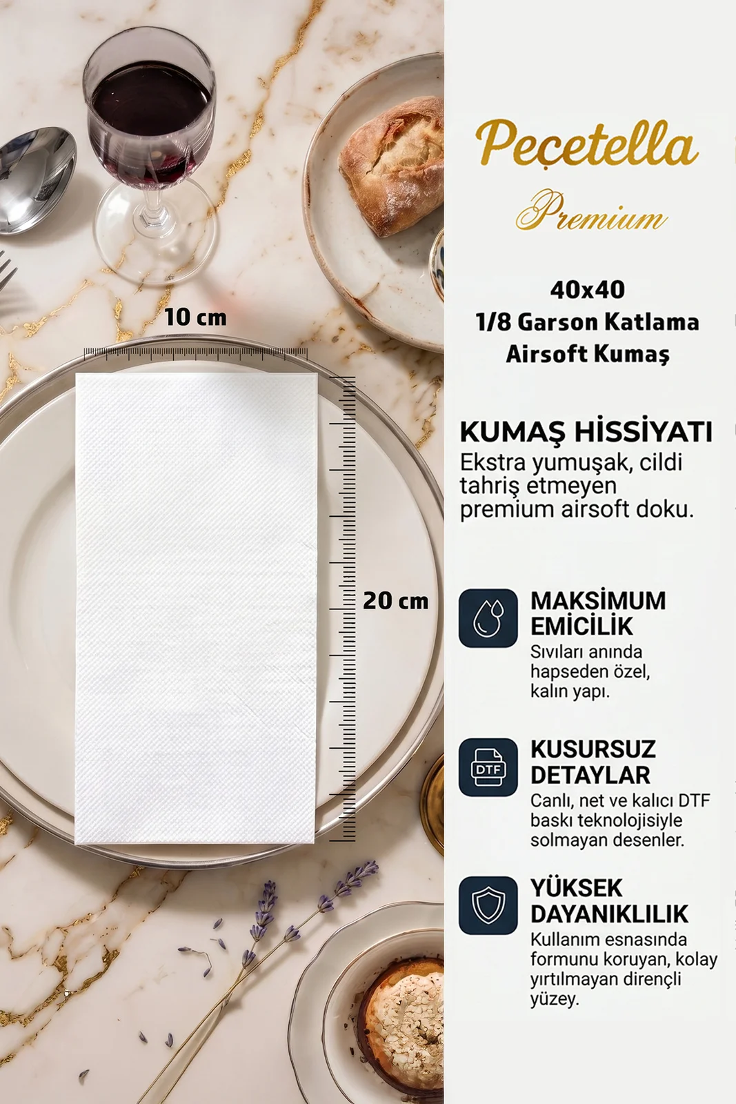 Premium Airsoft Dokulu Çiçek Bahçesi Baskılı Peçete 15'li - 40x40 Kumaş Hissiyatlı Lüks Sunum Peçetesi